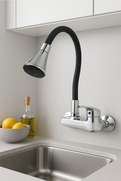 BATERIA KUCHENNA UMYWALKOWA ZLEWOZMYWAKOWA KRAN ELASTYCZNA ŚCIENNA FLEX