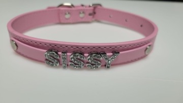 Розовый БДСМ-воротник с надписью SISSY