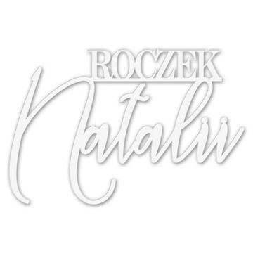 Dekor na bok tortu ROCZEK imię napis topper BIAŁY