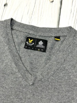 LYLE & SCOTT Sweterek w Serek Męski Merino Wool Logowany na Piersi r. XL