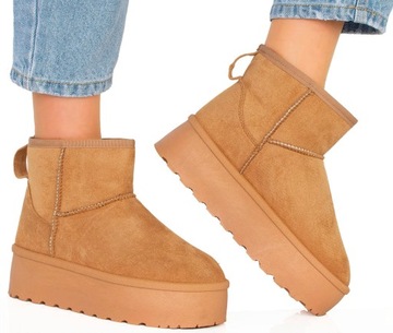 ŚNIEGOWCE CAMEL OCIEPLANE KHAKI BOTKI NA PLATFORMIE 37