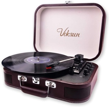 Gramofon paskowy Voksun S300 brązowy AUX Bluetooth