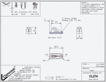 CLAMCLEAT CL274 рифленая планка / для веревки 1-4 мм
