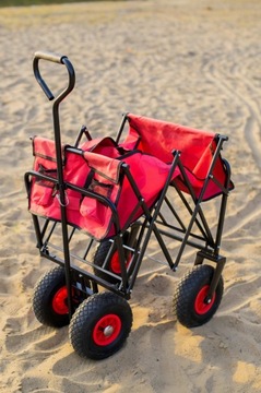 Туристическая пляжная транспортная тележка, 120 кг, надувные колеса, красная
