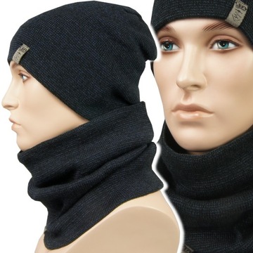 KOMPLET MĘSKI zimowy CZAPKA + KOMIN, MODNE KOLORY