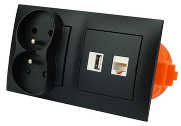 Gniazdo ścienne podtynkowe 1 USB 1 RJ-45 2x 230V