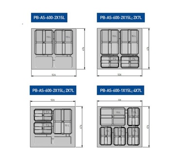 КОНТЕЙНЕРЫ ДЛЯ МУСОРА AXISPACE ДЛЯ ШКАФА 600 мм 2x15л 2x7л, глубина 500мм