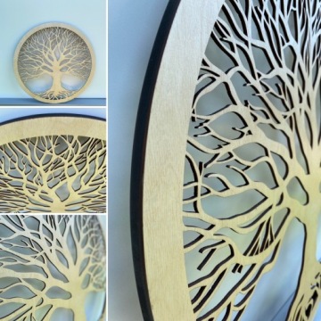 Круглая картина из орехового дерева TREE OF LIFE 90 см