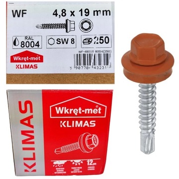 WKRĘTY FARMERSKIE DO METALU 4,8x19 250szt RAL 8004