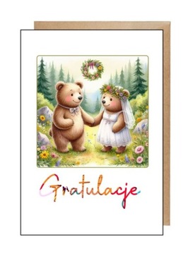 Pocztówka + eko koperta karnet ślub wesele gratulacje w dniu ślubu misie