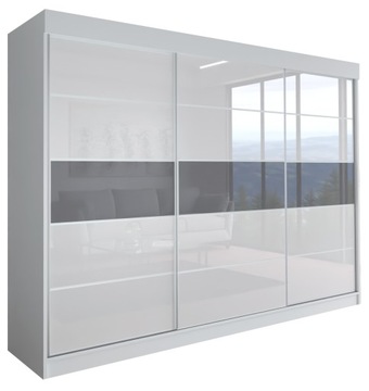 SZAFA MILAN - 3D 210 CM - BIAŁA GARDEROBA PRZESUWNA -lacobel biały / szary
