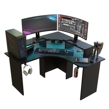 Biurko gamingowe narożne czarne z LED, biurko rogowe gamerskie SUPERNOVA234