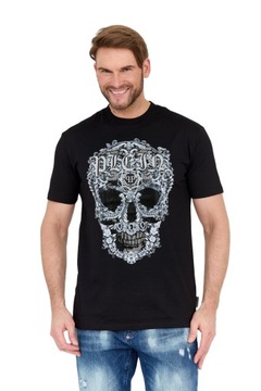 PHILIPP PLEIN Czarny t-shirt ze zdobioną czaszką M