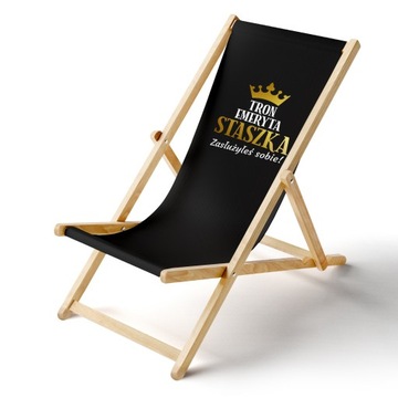 Leżak DREWNIANY plażowy NADRUK urodziny 40 50 60