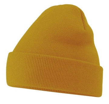 CIEPŁA CZAPKA ZIMOWA MIĘKKA BEANIE MUSZTARDOWA