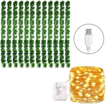 Lampki dekoracyjne 200 LED sztuczny bluszcz 12szt