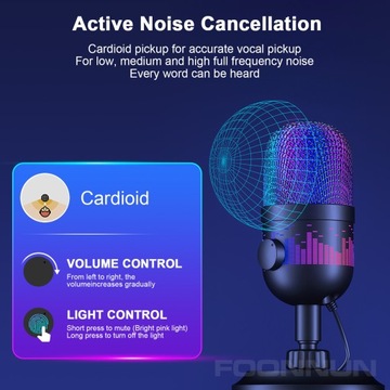 Микрофон для игрового компьютера, поп-фильтр, конденсаторный USB-черный светодиод B5