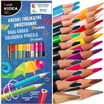 Карандаши треугольные, ДВУХСТОРОННИЕ, 24 цвета, KIDEA