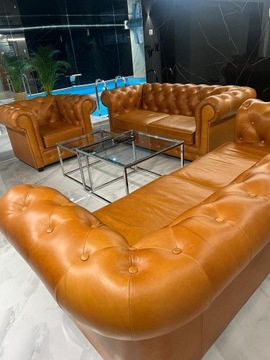 Sofa tapicerowana Chesterfield, skóra naturalna