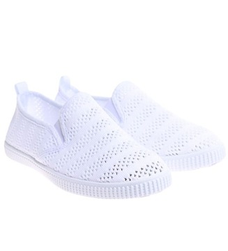 Trampki damskie Wsuwane białe tenisówki slip on buty ażurowe 14409 38