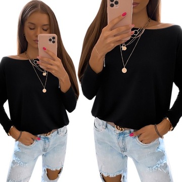 BLUZKA T-SHIRT DELIKATNA MODNA KOBIECA LUŹNA PROSTA CZARNA L/XL BYSISI