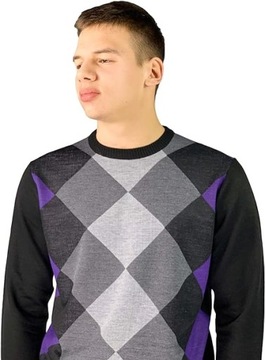 Y2904 Pierre Cardin Crew Argyle Knitted Jumper SWETER MĘSKI 4xL