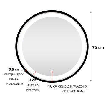 КРУГЛОЕ ЧЕРНОЕ ЗЕРКАЛО С LED В РАМКЕ 70 СМ ДЛЯ ВАННОЙ С ПЕСКОСТРУЙНОЙ ОБРАБОТКОЙ