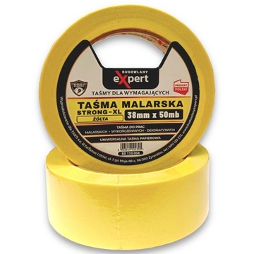 TAŚMA MALARSKA ŻÓŁTA STRONG-XL PAPIEROWA MASKUJĄCA REMONTOWA 38mm x 50mb