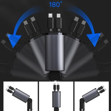 ŁADOWARKA SAMOCHODOWA 2 CHOWANE KABLE 2 PORT ADAPTER 4W1 PD QC3.0 20W 100W