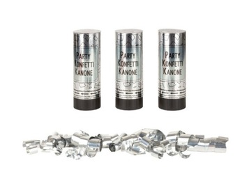 3x Party Popper konfetti serpentyny w tubie błyszczące srebrne