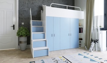 Двухъярусная кровать JSM2 90х200 + большой шкаф и открытая полка, цвет серый