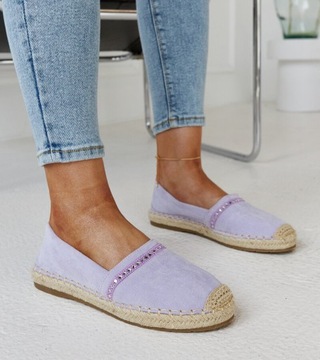 Espadryle damskie fioletowe z cyrkoniami eko zamsz 28642 rozmiar 38