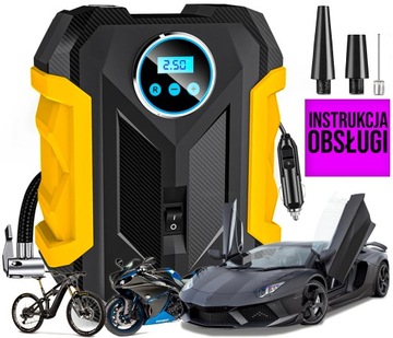 MOCNA POMPKA ELEKTRYCZNA ROWEROWA SPRĘŻARKA 12V 7W1 LCD PREMIUM TURBO 250w
