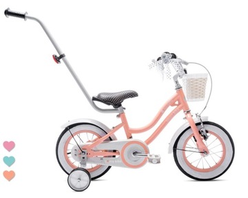 Rower dla dziewczynki 12 cali Pchacz Kółka boczne Heart bike morelowy