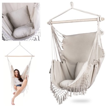FOTEL WISZĄCY krzesło BRAZYLIJSKIE hamak 2X PODUSZKI huśtawka KOKON BOHO