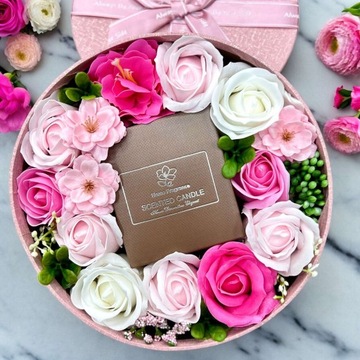 Мыло Flower Box цветы со СВЕЧОЙ в подарочной упаковке для учителя