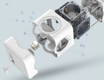 KOSTKA ZASILAJĄCA ROZGAŁĘŹNIK PRZEDŁUŻACZ LISTWA ANTYPRZEPIĘCIOWA 7w1 USB !