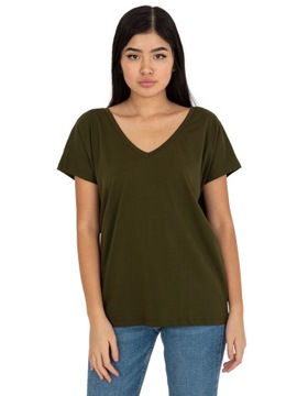 T-SHIRT DAMSKI KOSZULKA BAWEŁNIANA V-NECK SEREK