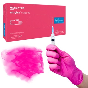 Rękawiczki MERCATOR NITRYLEX magenta AQL 1.5 r. M / nitrylowe / bezpudrowe