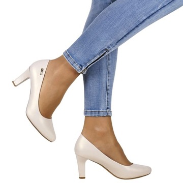 iShoes ЖЕНСКИЕ ТУФЛИ, ТУФЛИ НА ВЫСОКОМ КАБЛУКЕ, БЕЖЕВЫЕ, ЖЕМЧУЖНЫЕ, КОМФОРТНЫЕ