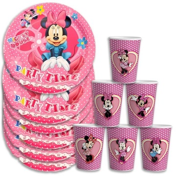 ZESTAW KUBKI + TALERZYKI URODZINOWE - MYSZKA MINNIE MINI URODZINY - 12 el.
