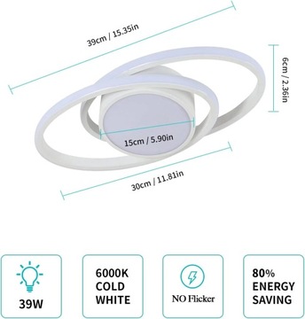 СВЕТОДИОДНЫЙ ПОТОЛОЧНЫЙ СВЕТИЛЬНИК, КРУГЛЫЙ, БЕЛЫЙ, СОВРЕМЕННЫЙ, 39ВТ, 6500К, ДЛЯ ГОСТИНОЙ