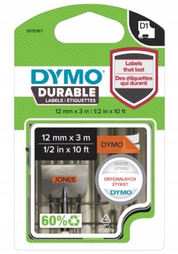 DYMO Taśma D1 Durable odporna 12mm czarny/pomarań.