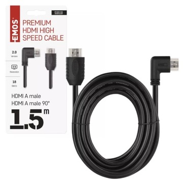 Przewód HDMI 2.0 wtyk A – wtyk A 90°, 1,5m firmy EMOS