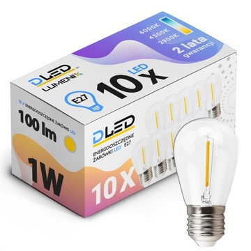 10x Żarówka SZKLANA E27 LED FILAMENT Edison OZDOBNA 100lm 1W SZKŁO