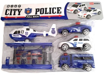 Zestaw POLICJA 5 el. Autka Helikopter zabawki