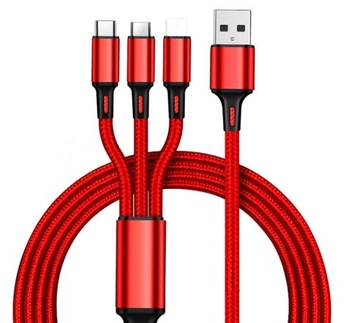 KABEL NYLONOWY 3W1 TYP C/ MICRO USB/ IPHONE 1,2m