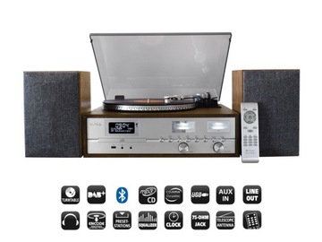 Wieża RETRO gramofon system HI-FI CD DAB FM BT USB Audio Technica