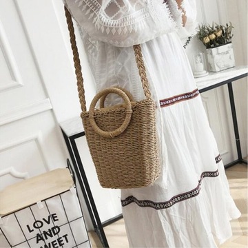 Тканая сумка на плечо BASKET BOHO с длинным ремешком