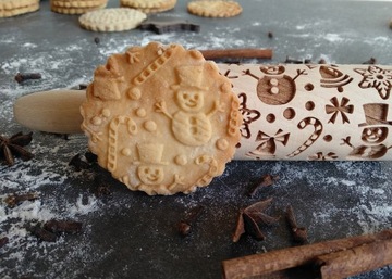 Скалка с гравировкой для рождественского печенья «СНЕГОВИК»